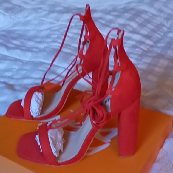 Public Desire Frankie Red Lace Up Heels - Picture 4 of 9
